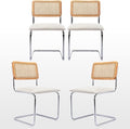 Zesthouse Natural Rattan Dining Chairs Set of 4, Modern Kitchen Chairs with Solid Wood Back for Dining Room Living Room, Mid Century Breuer Design Inspired, Upholstered Boule Fabric, White