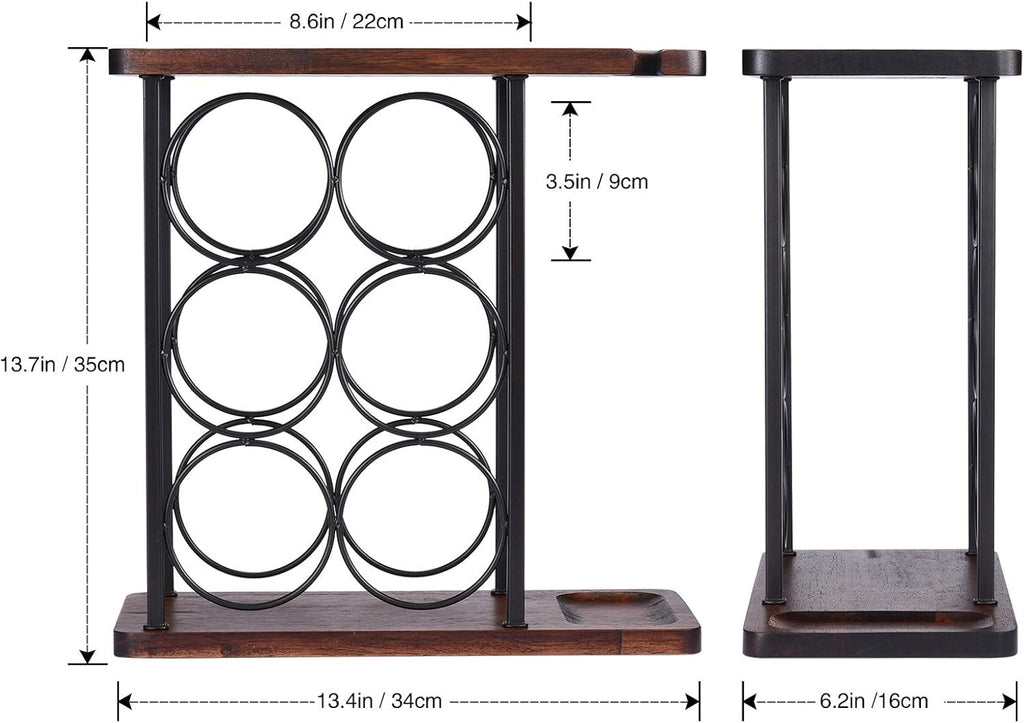 ALLCENER Wine Rack with Glass Holder, Countertop Wine Rack, Wooden Wine Holder with Tray, Perfect for Home Decor & Kitchen Storage Rack etc (Hold 6 Bottles and 2 Glasses)