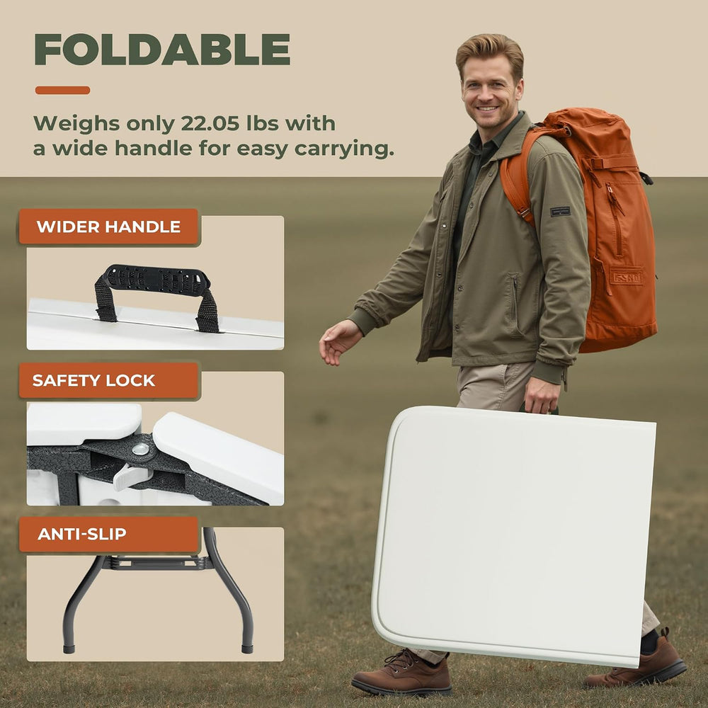 6 Foot Folding Table, Sturdy 330LBS Capacity, Reinforced Steel Legs, Foldable...