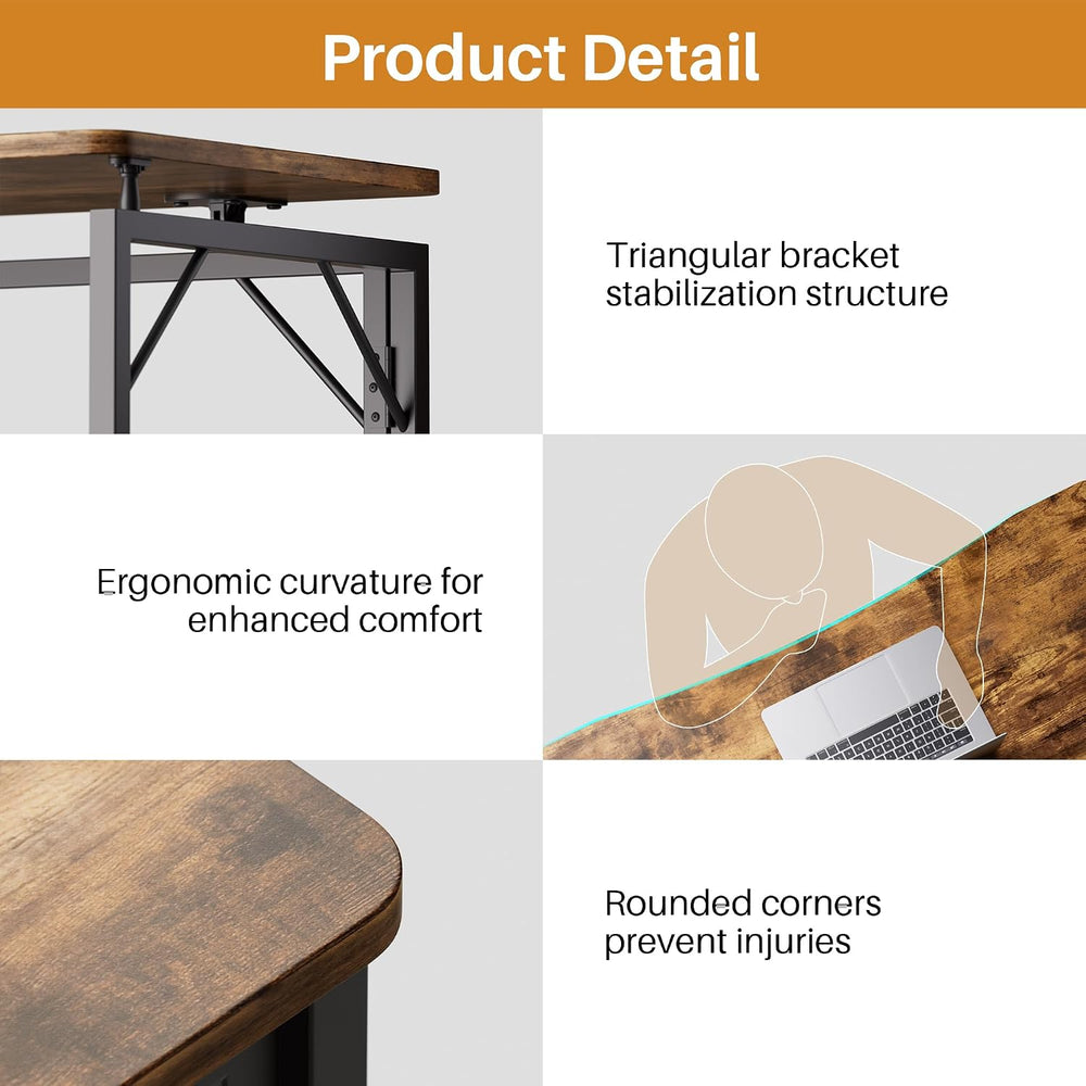 JOYMOOP 31.5" Rustic Brown Folding Desk No Assembly, Wooden Top, Small Size
