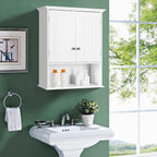 Tangkula Bathroom Wall Cabinet, Wooden Hanging Storage with Doors & Shelves, Multipurpose Wall Mounted Bathroom Medicine Cabinet for Kitchen Living Room