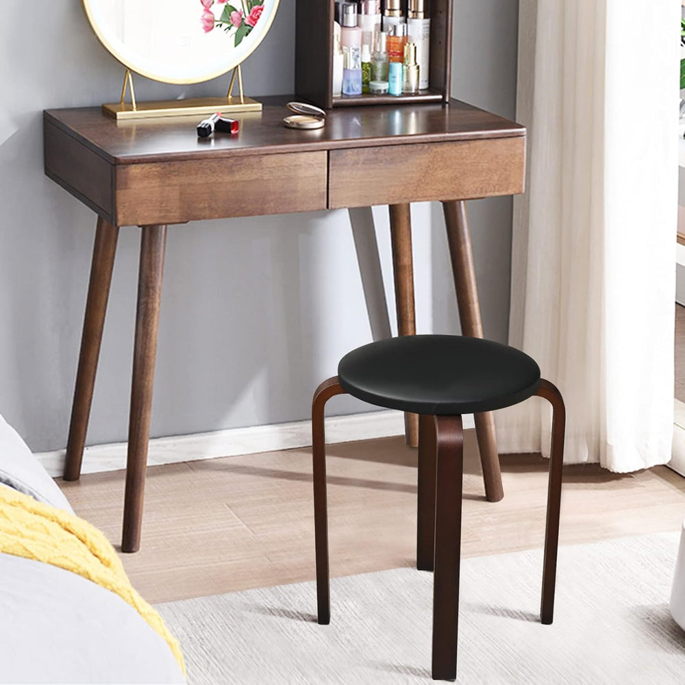 Round Wooden Stools, 4 Sets Stackable Wood Bar stools w/Cushioned Seat, Non-S...