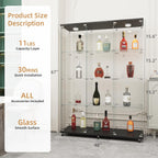Beauty4U Glass Display Cabinet with LED Lights, Extra Large 3 Columns 2 Doors Curio Cabinets with 12 Shelves for Living Room, Bedroom, Office, Black Floor Standing DIY Glass Bookshelf