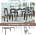 KEIKI 5-Piece Standard Height Dining Table Set with Rectangular Table and 4 Upholstered Ladder Backrset Chair, for 4 Person, Modern Wooden Table Set, Easy Assembly, for Kitchen, Dining Room, Gray