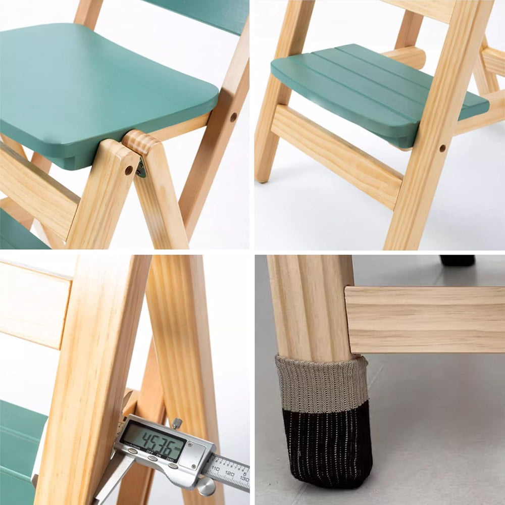 Folding Bar Stool, 3 Step Portable Adults Solid Wood Ladder Stool, Green | 3 ...