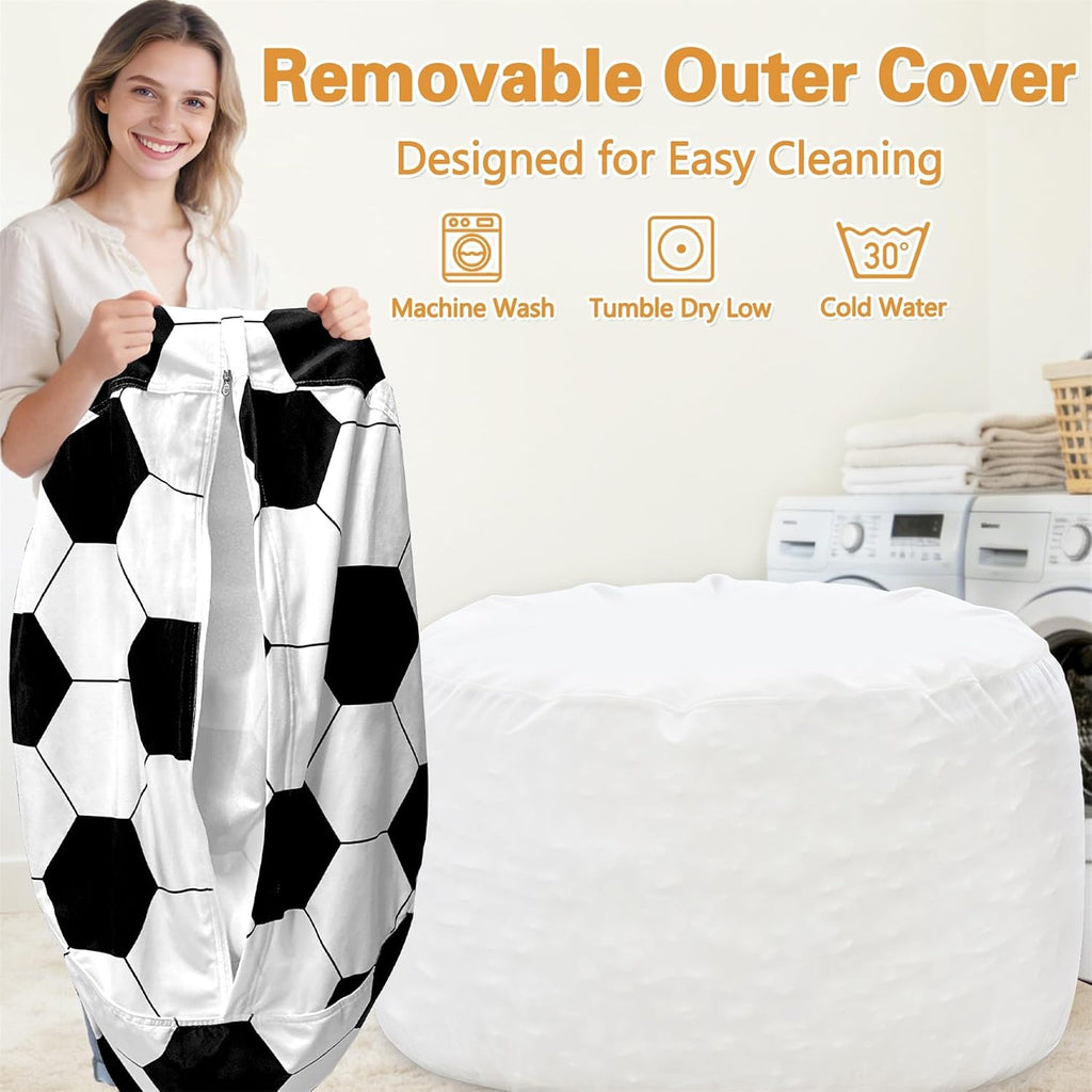 Jorbest Soccer Bean Bag Chair for Kids and Teens, Memory Foam Bean Bag Chairs with Washable Velvet Cover, Soccer Bean Bag Sofa for Lounging, Gaming, Reading, Sports Room Decor, X-Large 30" W x 18" H