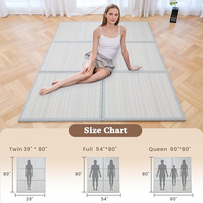 Syrinx Japanese Tatami Futon Mattress - Foldable Floor Sleeping Pad, Folding Design for Easy Portability & Storage, Moisture-Resistant Mat for Full Size Bed or Rug, Green, 80"*60"x0.9"