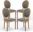 PU Leather Upholstered Dining Chairs Set of 4 French Country Round Back Kitchen Side Chairs with Nailhead Trim and Wood Legs for Dining Room, Kitchen, Restaurant(Pine Green)