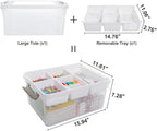Citylife 17 QT Plastic Storage Box with Removable Tray Craft Organizers and Storage Clear Storage Container for Organizing Bead, Tool, Sewing, Playdoh