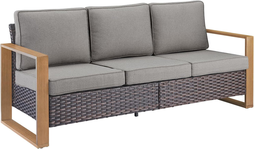 Rilyson Outdoor Couch Wicker Patio Sofa, Rattan Patio Furniture Sofa with Stu...
