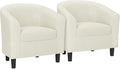 Yaheetech Corduroy Barrel Chairs Set of 2, Upholstered Club Chairs Accent Chairs, Round Armchairs Waiting Room Chairs with Soft Cushion for Living Room Bedroom Reading Room, Beige