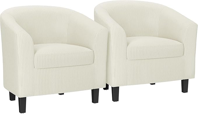Yaheetech Corduroy Barrel Chairs Set of 2, Upholstered Club Chairs Accent Chairs, Round Armchairs Waiting Room Chairs with Soft Cushion for Living Room Bedroom Reading Room, Beige