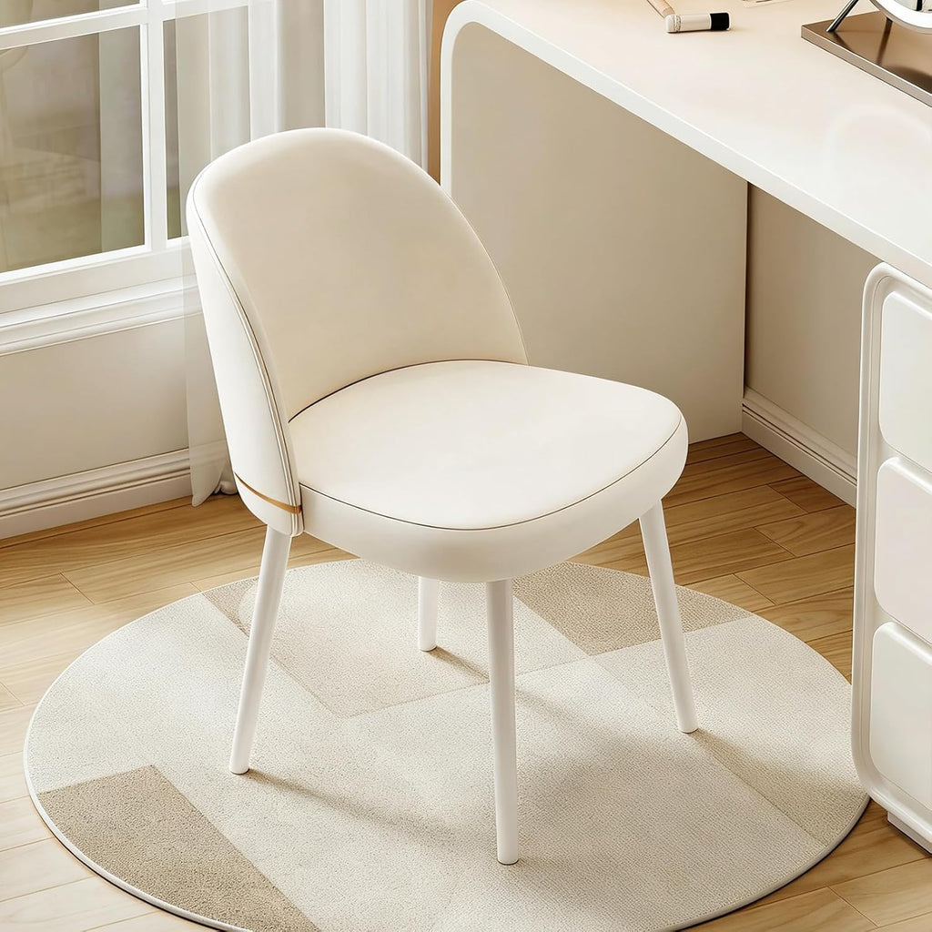 JPBSTO Swivel Vanity Chair No Wheels, Armless Desk Chair with Metal Legs, Single Dining Chair with Ergonomic Back for Bedroom, Office, Dining Room, Beige