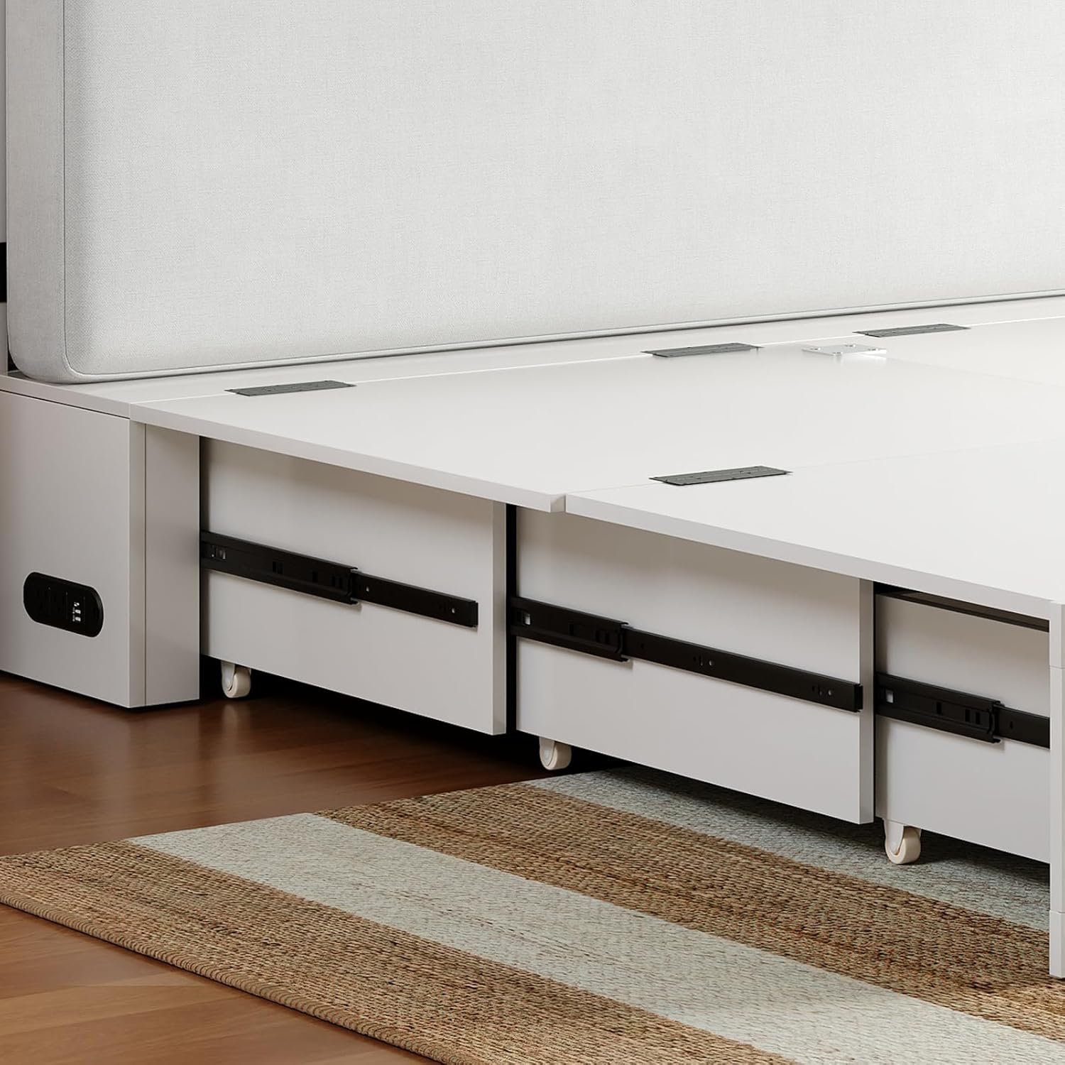 BALUS Full Size Murphy Bed, Murphy Cabinet Bed with USB Charging Station & Storage Drawers, Full Murphy Cabinet Beds for Living Rooom, Apartment, Home Office, Bedroom, No Mattress-White