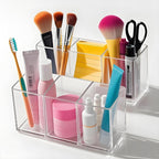 Acrylic Makeup Brush Holder, 2 Pack Clear Pencil Holder, Desk Accessories Holder with 3 Compartments, Brush Organizer for Vanity, Desk, Cosmetic Display