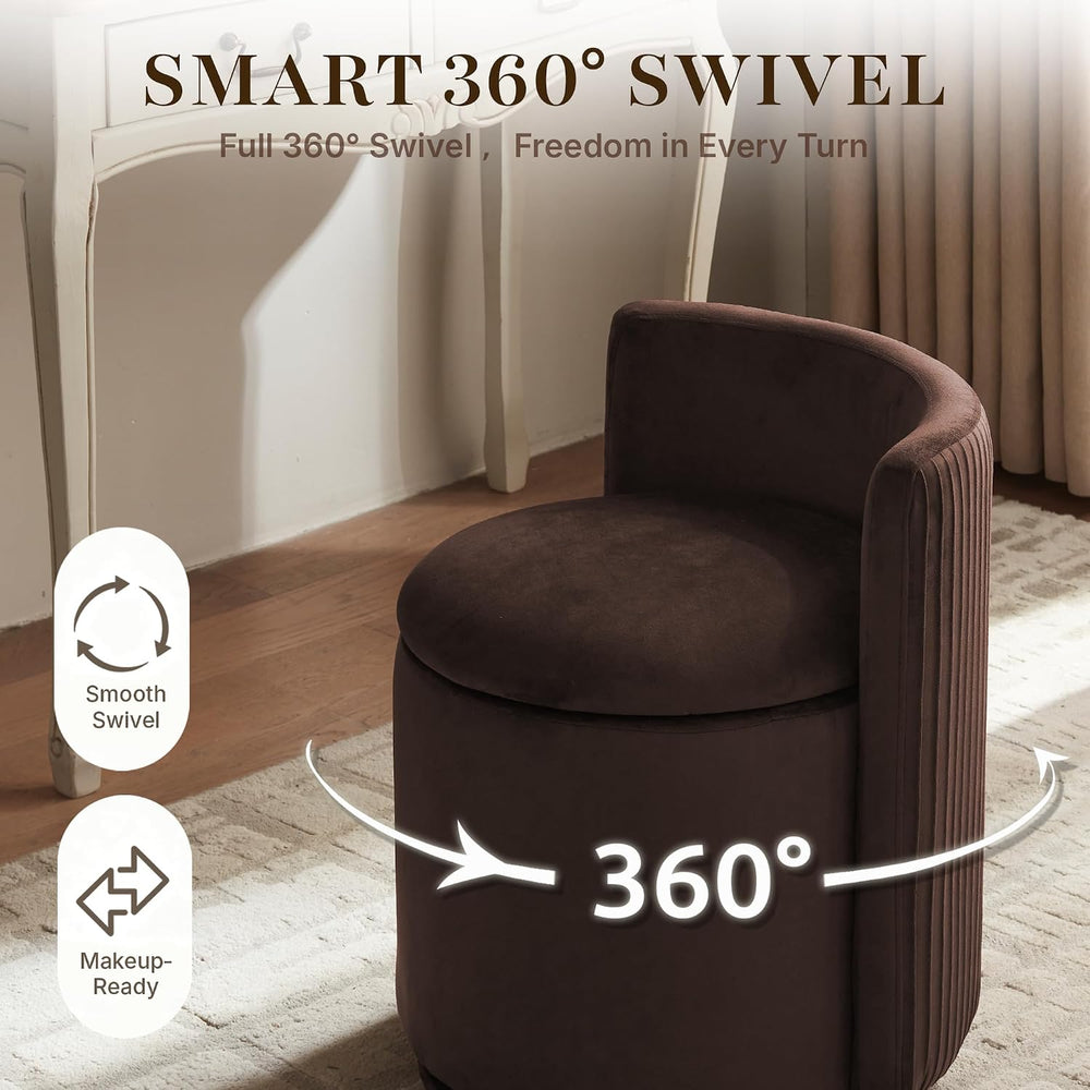 Velvet Vanity Chair with Storage, 360° Swivel Makeup Stool with Stripes Back ...