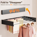 Wall Mounted Clothes Drying Rack Folding Indoor, Foldable Laundry Drying Rack Collapsible,Invisible, Space Saving, Retractable Towel Drying Rack, with Wall Template(6 Drying Rods, Black 40")