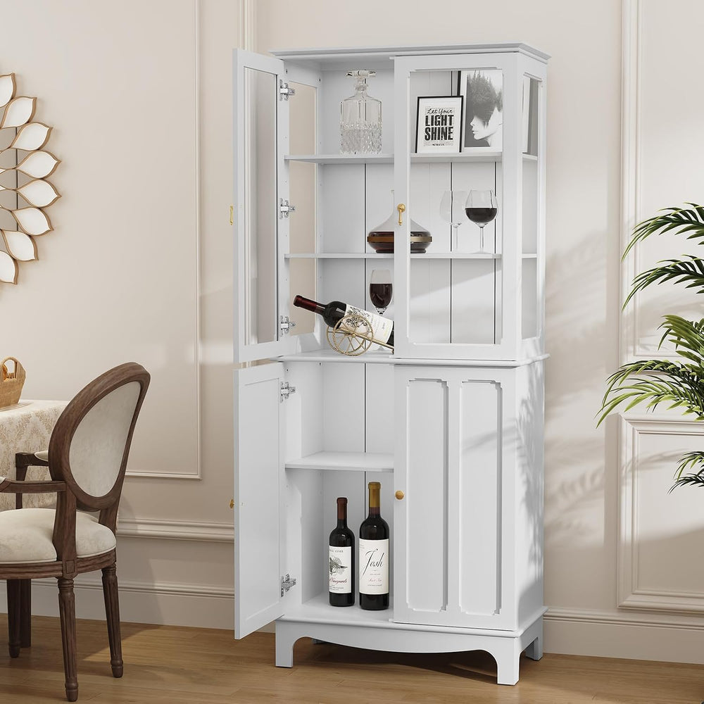 ARTPOWER 72" China Cabinet, Freestanding Kitchen Pantry with Tempered Gl...