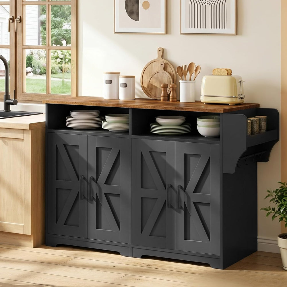 YATINEY Coffee Bar Cabinet, Kitchen Island with Storage, Farmhouse Sideboard ...