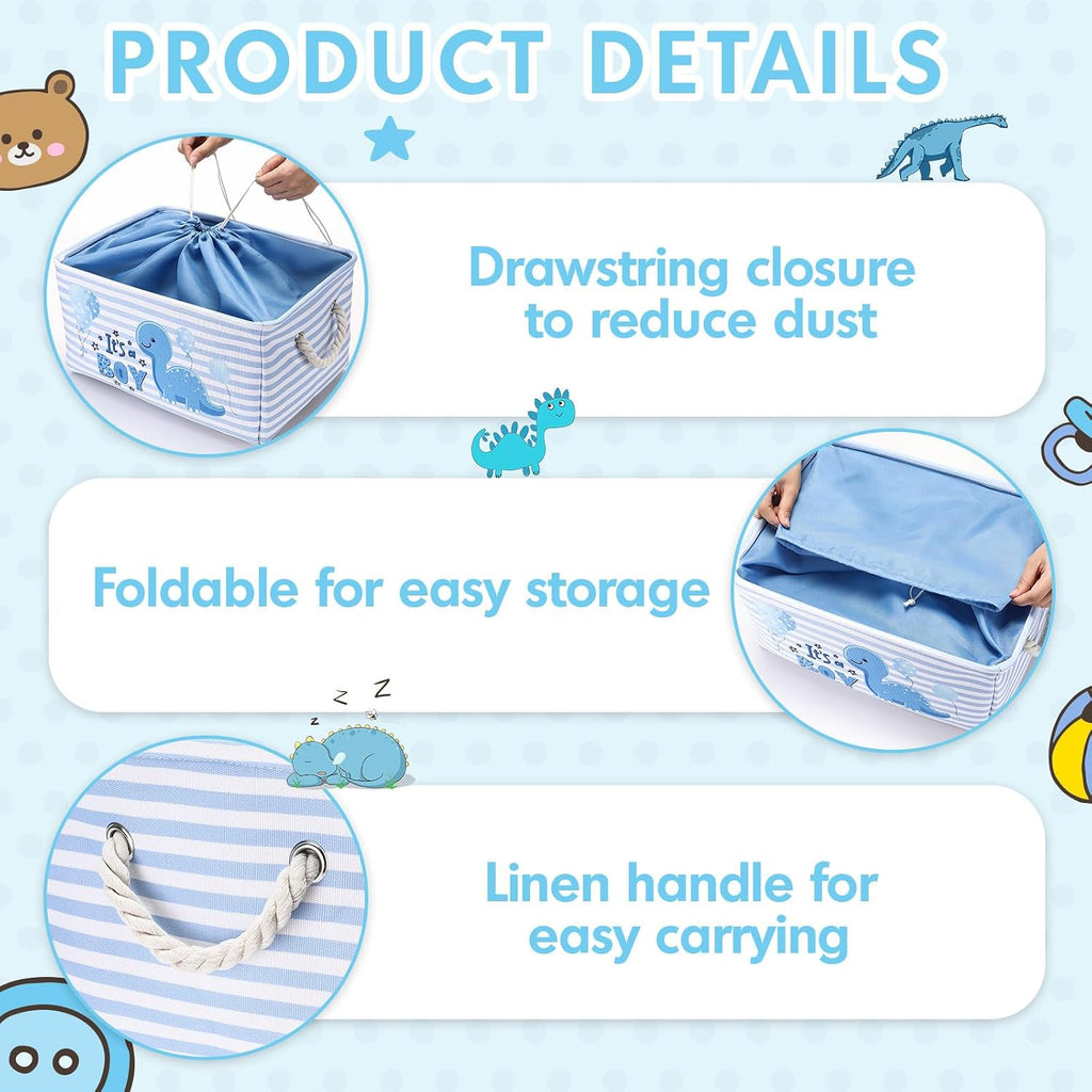 Nursery Storage Dinosaur Baby Storage Basket for Baby Shower Dinosaur Basket with Drawstring Closure 15.75 x 11.81 x 8.27 Inches Collapsible Gift Bin for Diaper Toy Nursery Room