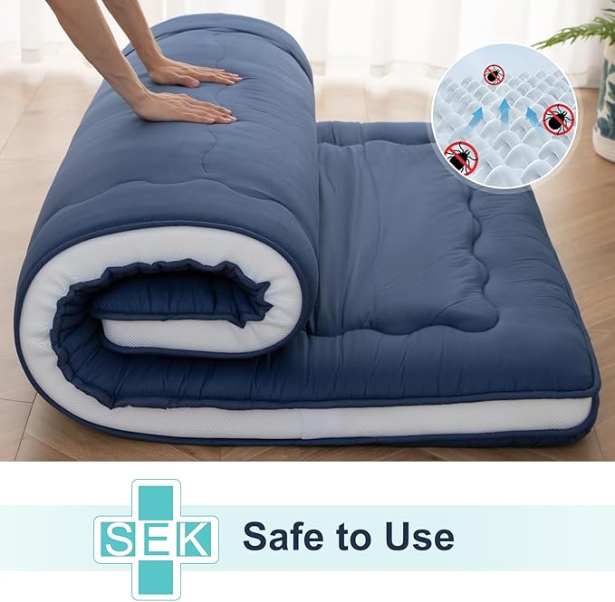 Japanese Floor Mattress, 6" Japanese Futon Mattress, Foldable & Portable Shiki Futon (shikibuton), Roll Up Thicken Sleeping Mattress Tatami Mat Sleeping Pad for Camping (Navy Blue, 60 x 80)