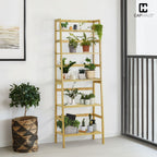CAPHAUS Bookshelf, 5-Tier Bookcase, Tall Ladder Shelf with Bamboo Frame,Freestanding Storage Shelves Display Rack, for Living Room,Home Office,Bedroom,Kitchen,Plant Stand,Bathroom,Natural