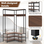 Tangkula Corner Hall Tree, 70 Inch Coat Rack with Bench and Shoe Storage, Entryway Furniture with 7 Hooks, Heavy Duty Metal Frame, Space Saving Clothes Rack Shoes Shelf Organizer (Brown)