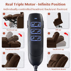 3 Motor Large-Wide Lift Chair, Infinite Position, 180° Lay Flat, Power Lift Chairs Recliners for Elderly Big and Tall, Massage & Heat, Extended Footrest (Dark Brown, Large Wide)