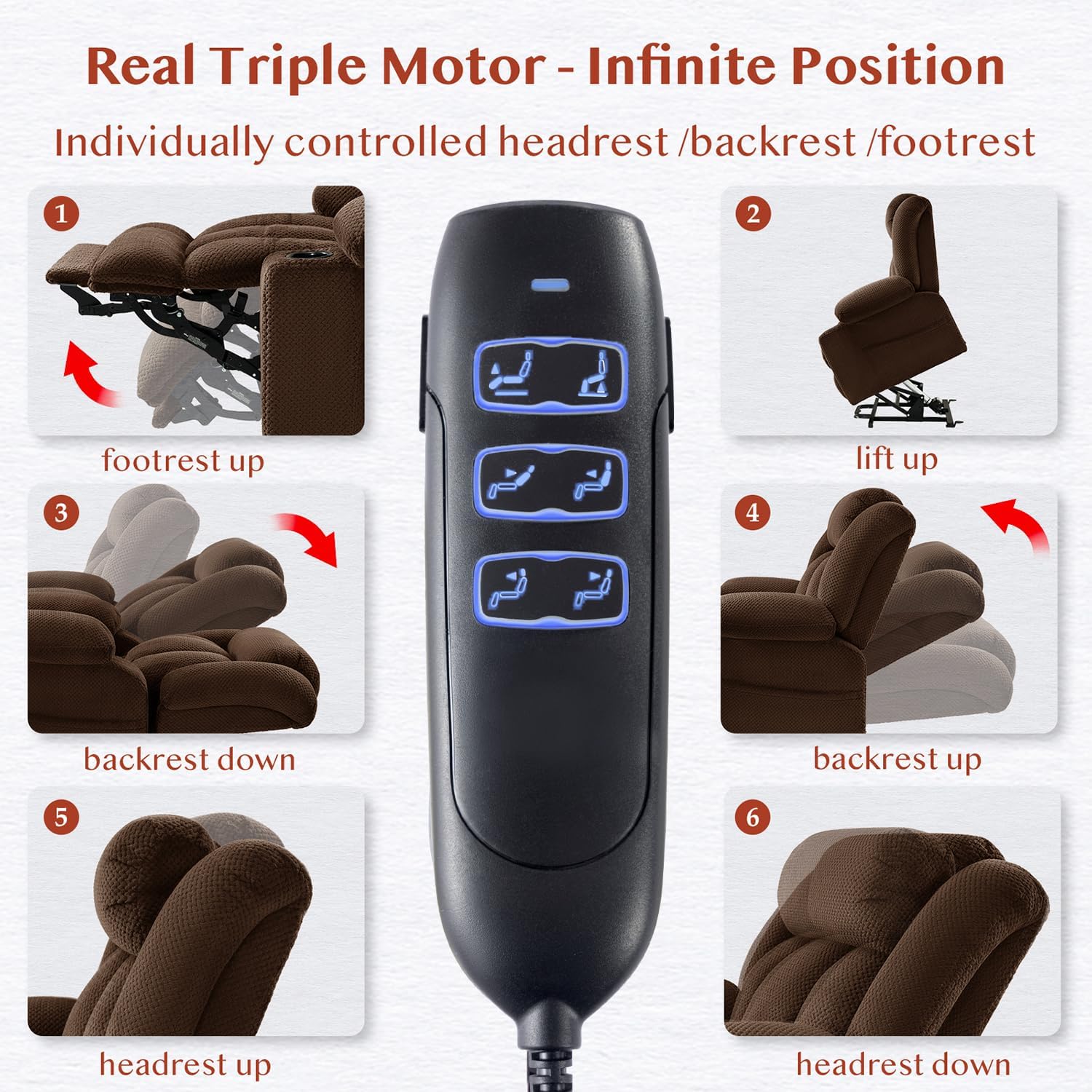 3 Motor Large-Wide Lift Chair, Infinite Position, 180° Lay Flat, Power Lift Chairs Recliners for Elderly Big and Tall, Massage & Heat, Extended Footrest (Dark Brown, Large Wide)