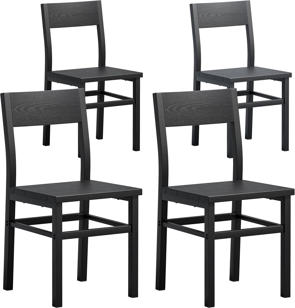 MECHYIN Dining Chairs Set of 4, Rustic Wood Dining Room Chairs with Thickened and Strengthened Metal Steel Frame & Slat Back, Modern Farmhouse Chair for Kitchen, Dining Room (4, Dark Black)