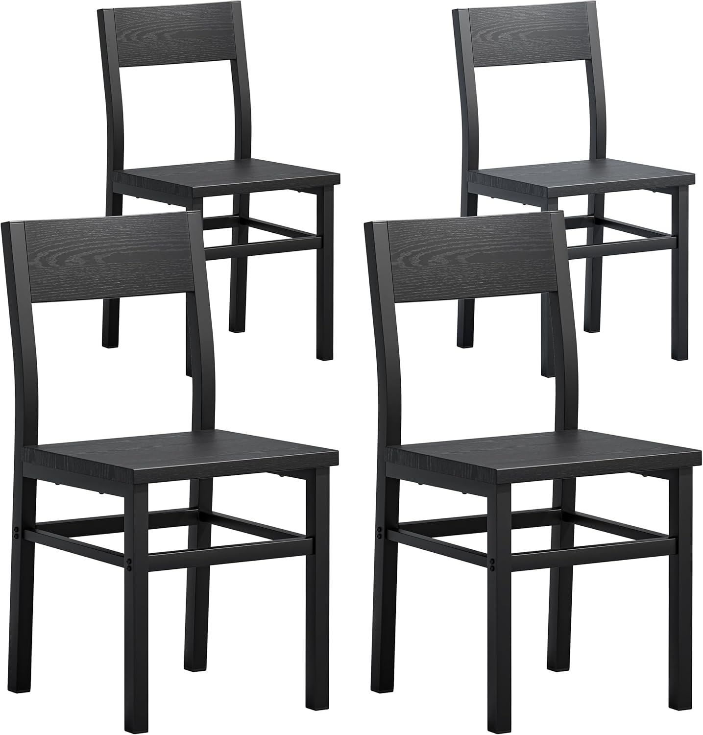 MECHYIN Dining Chairs Set of 4, Rustic Wood Dining Room Chairs with Thickened and Strengthened Metal Steel Frame & Slat Back, Modern Farmhouse Chair for Kitchen, Dining Room (4, Dark Black)