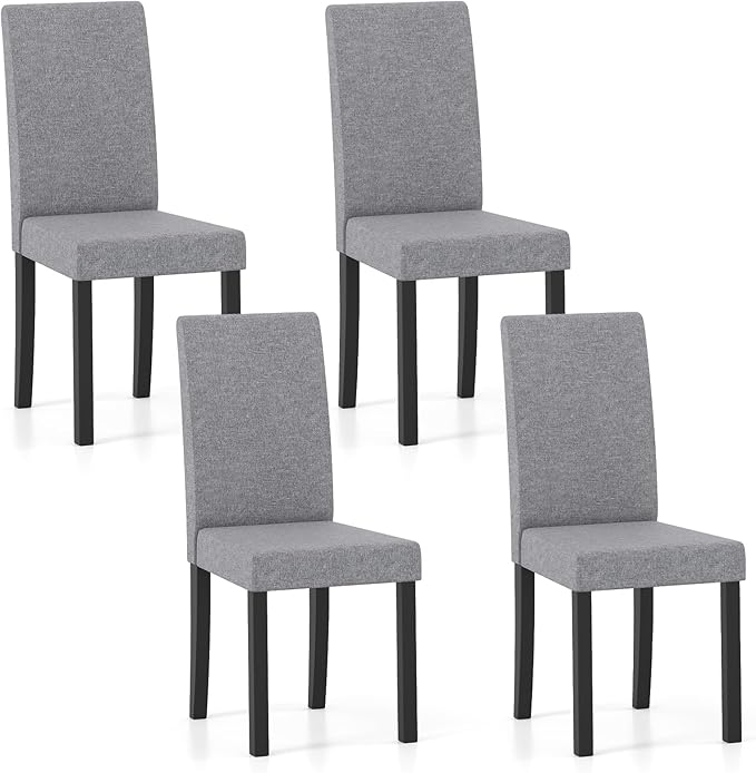 Giantex Upholstered Dining Chair Set of 4, Mid Century Modern Fabric Kitchen Chairs with Rubber Wood Legs, Thick Padded Seat, High Back, Side Armless Chairs for Living Dining Room (Gray)