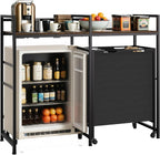 YITAHOME Kitchen Microwave Stand Bakers Rack with Shelf, 55" Large Kitchen Storage Shelf with Rolling Wheeled Storage Baskets/Hooks, Coffee Bar Table Station with Dining Room, Retro Brown