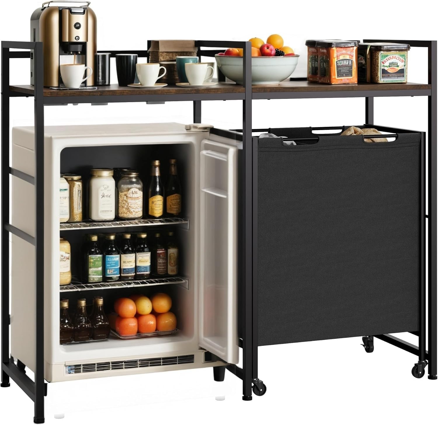 YITAHOME Kitchen Microwave Stand Bakers Rack with Shelf, 55" Large Kitchen Storage Shelf with Rolling Wheeled Storage Baskets/Hooks, Coffee Bar Table Station with Dining Room, Retro Brown