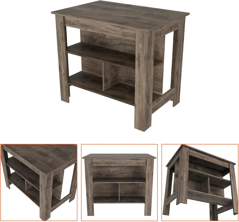 Kitchen Island with Three Shelves Dark Brown Finish | Three storage shelves w...