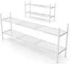 Shoe Rack, 45.6" Expandable Shoe Storage Organizer for Closet - Stackable | 2-Tier Metal Long Shoe Shelf with Sturdy Wire Grid Shoe Stand Holder for Entryway, Garage, Bedroom, Door Entrance, White