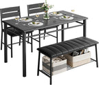 IRONCK Dining Table Set for 4, Kitchen Table and Chairs Set, Black | Kitchen Table with Upholstered Bench and 2 Chairs for Small Space, Apartment
