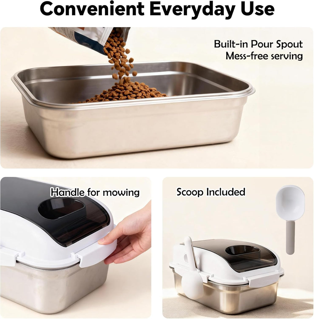 304 Stainless Steel Dog Food Storage Container with Lid for Cat Bird Pet Dry Food Treats, Airtight Mouse Proof Storage Bin Fits Up To 7 Lbs, Coming With Scoop