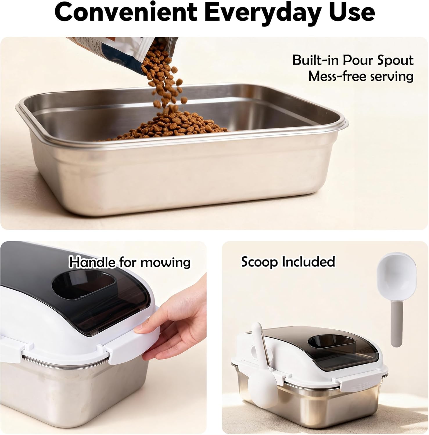 304 Stainless Steel Dog Food Storage Container with Lid for Cat Bird Pet Dry Food Treats, Airtight Mouse Proof Storage Bin Fits Up To 7 Lbs, Coming With Scoop