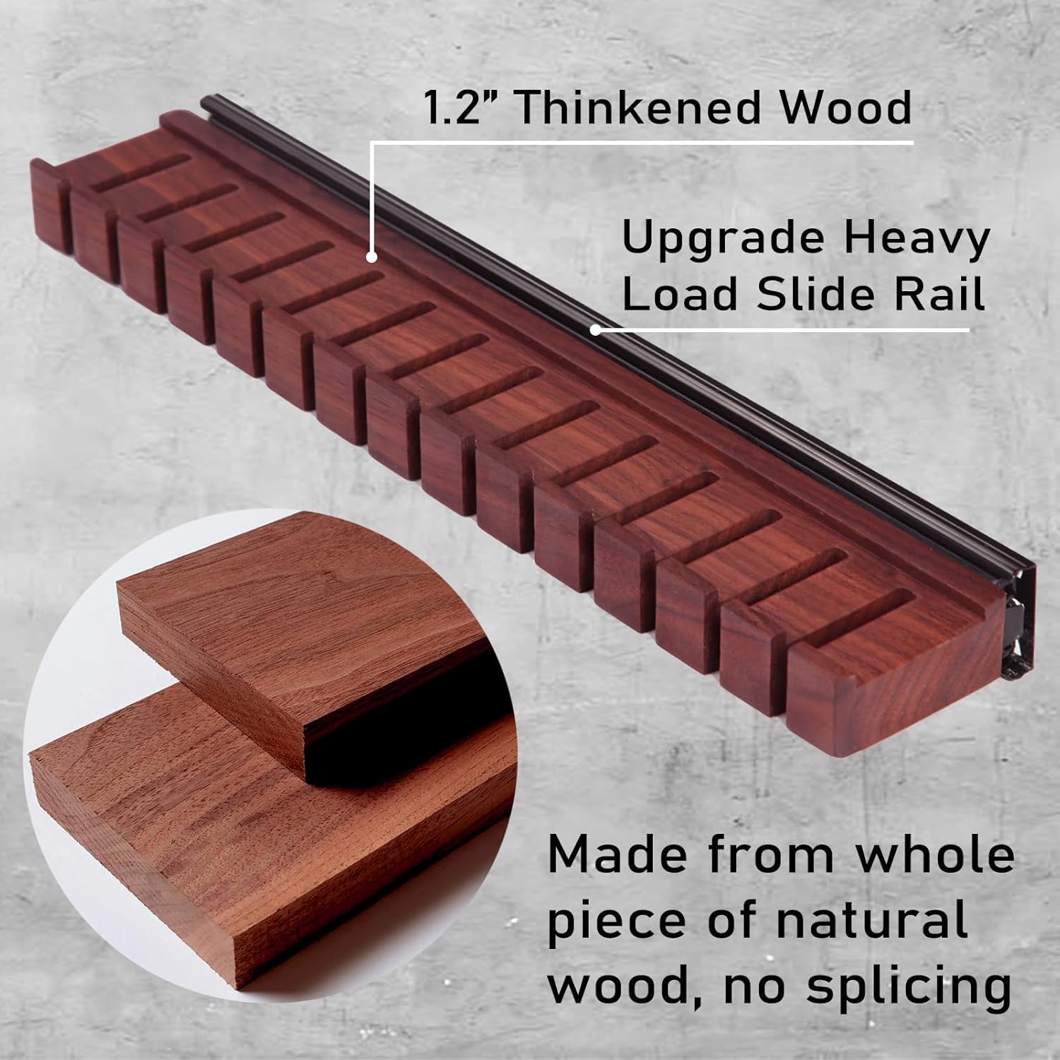 14 Belts Walnut Wood Belt Holder with Slide, Left or Right Slide Flexible Install Belt-Rack, Belt Hanger for Closet, Space Saving Belts Storage Organizer, Gift for Men