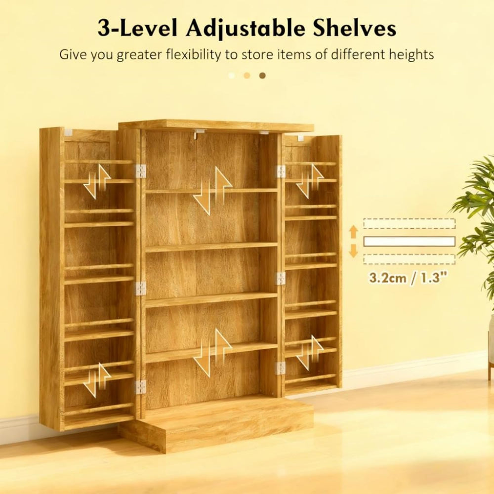 White Adjustable Shelves Food Pantry Cabinet, Small Kitchen Storage Cabinet w...