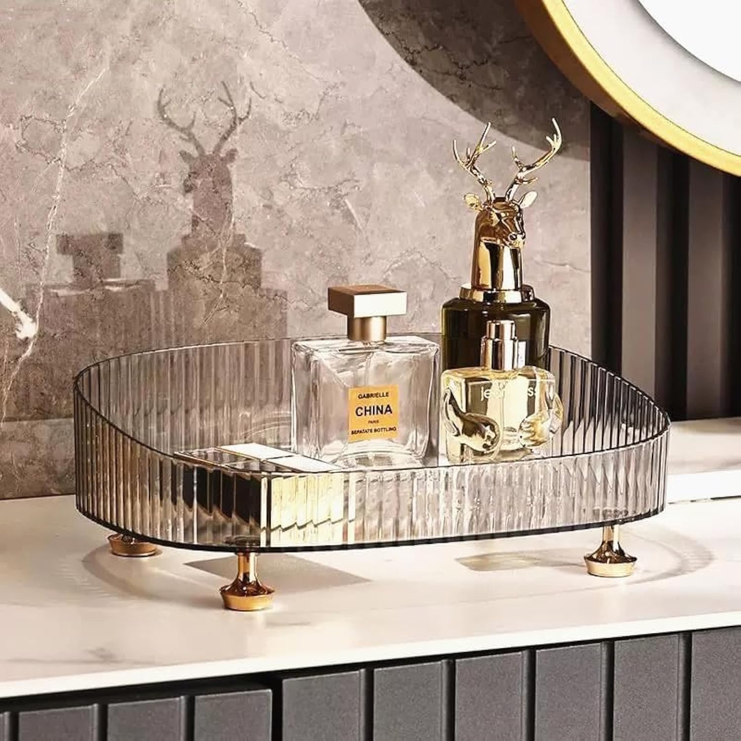 Makeup Perfume Organizer, Vanity Tray, Cosmetic Skincare Tray, Countertop Organizer for Bathroom, Clear