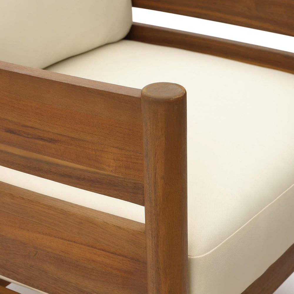 LuxenHome Acacia Wood Outdoor Patio Chair, Wooden Patio Lounge Chair with Cus...