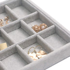 DIOMMELL Set of 4 Stackable Velvet Jewelry Trays Organizer, Jewelry Display Storage Box Showcase Holder Dresser Drawer Organizer for Earring Necklace Bracelet Ring Accessary, Grey