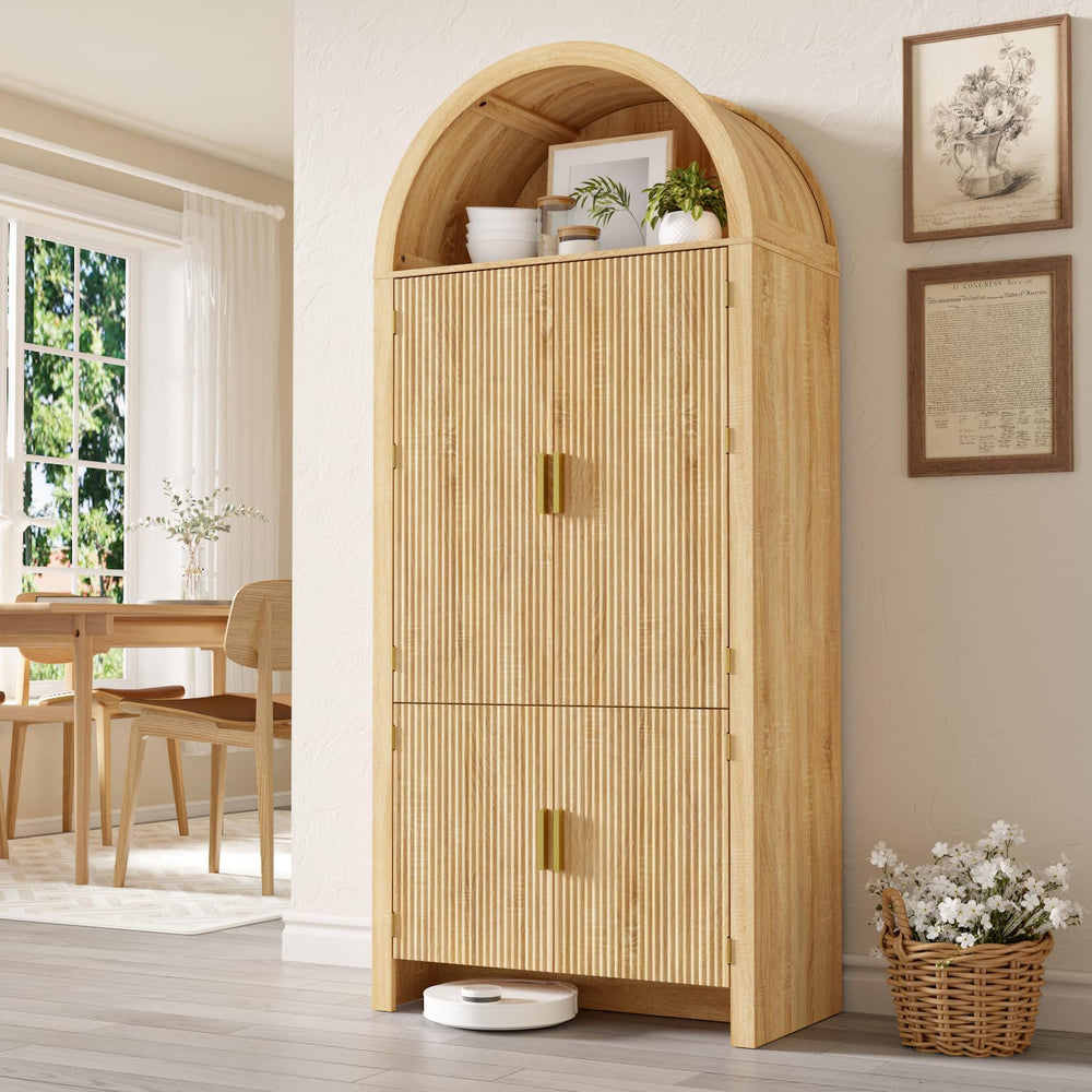 Arched Cabinet, 71" Tall Arched Kitchen Pantry Storage Cabinet with Door...