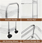 STARLATTA 3 Tier Rolling Cart with Lockable Wheels, Clear Acrylic Utility Trolley with Handle, Heavy-Duty Storage Organizer for Kitchen Bathroom Nursery Laundry - Snack Book Craft Organizer (Clear)