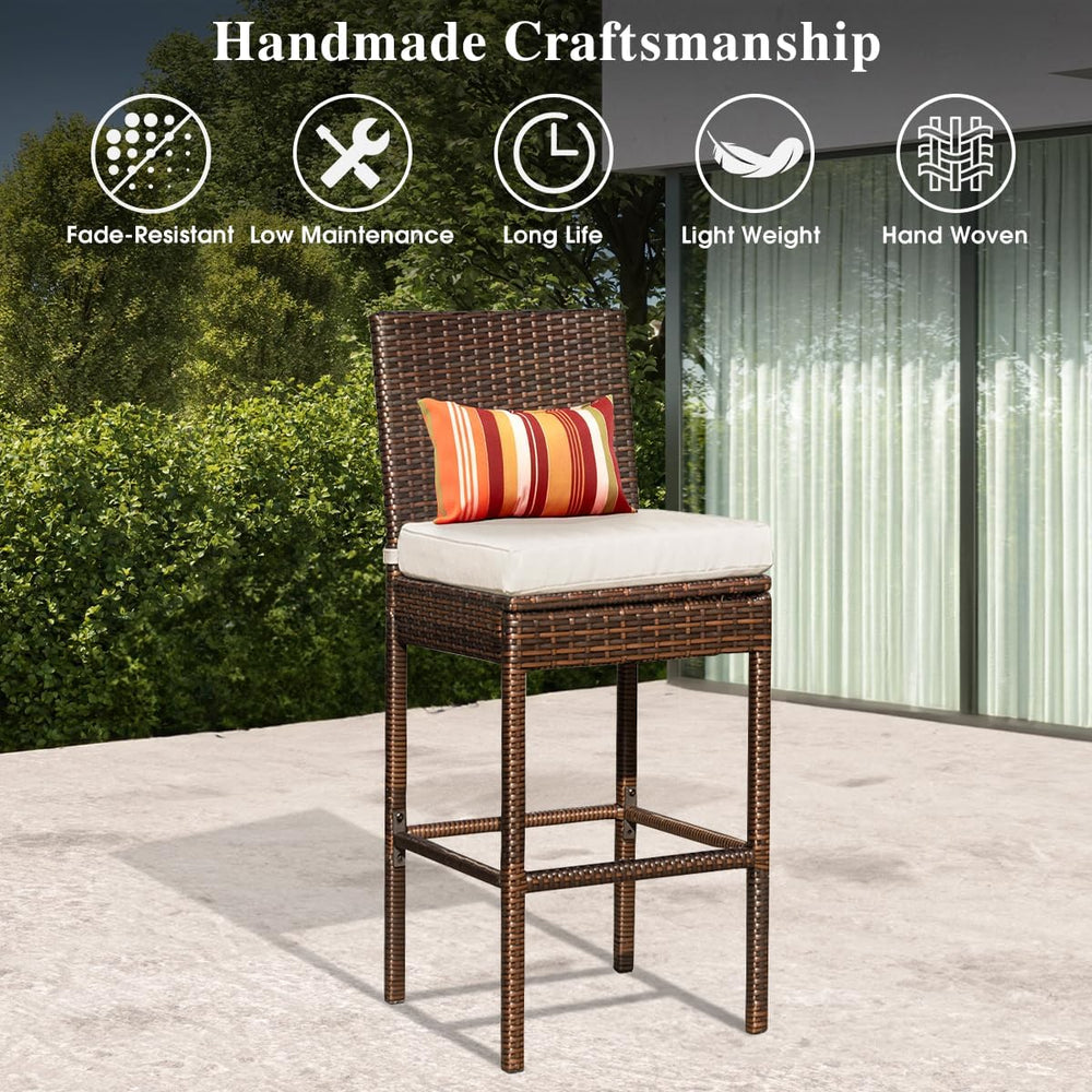 Sundale Outdoor Wicker Bar Stool Set of 2, 29 Inch Seat Height Patio Stool