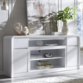 Modern TV Stand for 80 Inch TVs, 32"Tall Entertainment Center w/Storage Cabinet& drawers, Media Console Cabinet w/Soundbar & Adjustable Shelves for Living Room, Curved Profile Design, 70 inch (White)