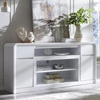 Modern TV Stand for 80 Inch TVs, 32"Tall Entertainment Center w/Storage Cabinet& drawers, Media Console Cabinet w/Soundbar & Adjustable Shelves for Living Room, Curved Profile Design, 70 inch (White)