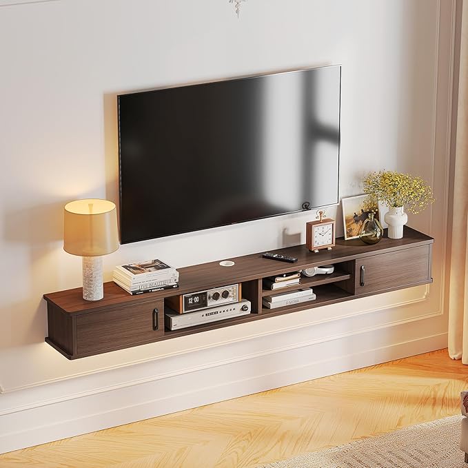 FurniNova Floating TV Stand,78'' Wall Mounted TV Console,Floating TV Shelf,Wall TV Cabinet,Floating Entertainment Shelf,Walnut